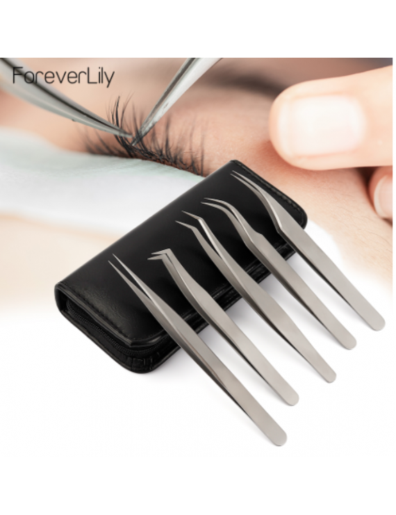ForeverLily 5-Piece Eyelash Tweezers Kit