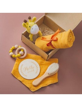 Hello World 5 Piece Baby Gift Set with Cute Giraffe Rattle