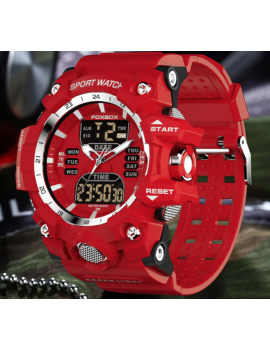 LIGE Mens Dual Display Sports Watch (Red)